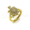 Anillo Multi Piedra 01.100.0002 Oro Laminado, Diseño de Tortuga, con Micro Pave Blanca y Rubi, Pulido, Tono Dorado (Talla Unica)