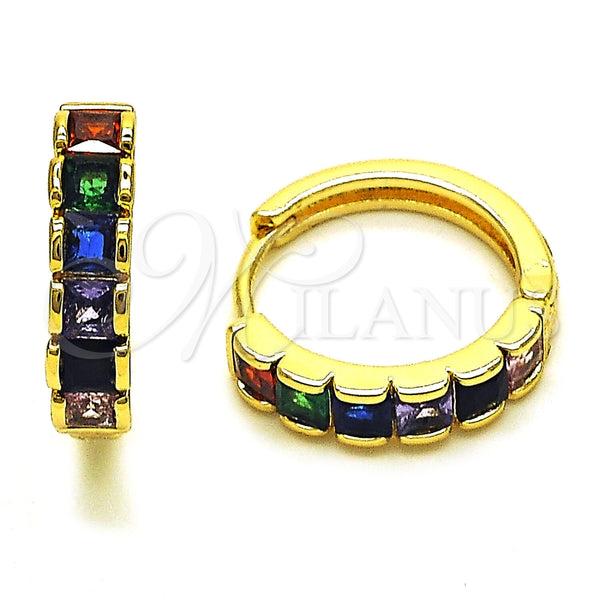 Argolla Huggie 02.413.0006.18 Oro Laminado, con Zirconia Cubica Multicolor, Pulido, Tono Dorado