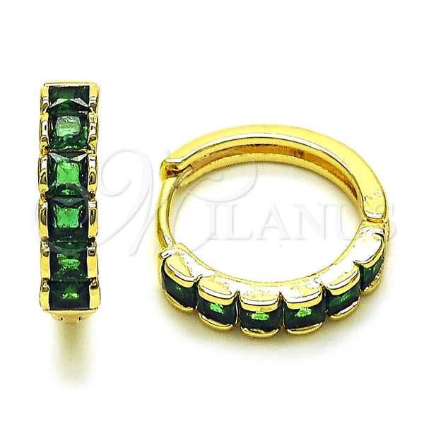 Argolla Huggie 02.413.0006.2.18 Oro Laminado, con Zirconia Cubica Verde, Pulido, Tono Dorado