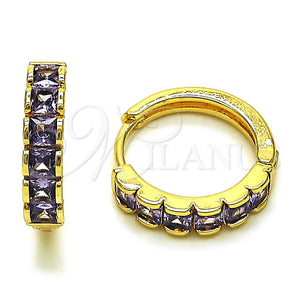 Argolla Huggie 02.413.0006.4.18 Oro Laminado, con Zirconia Cubica Amatista, Pulido, Tono Dorado