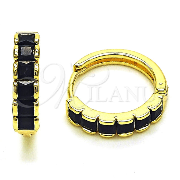 Argolla Huggie 02.413.0006.5.18 Oro Laminado, con Zirconia Cubica Negro, Pulido, Tono Dorado