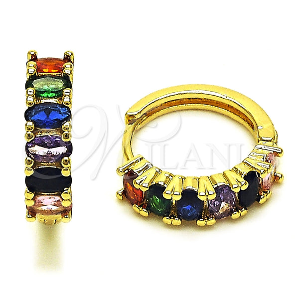 Argolla Huggie 02.413.0007.18 Oro Laminado, con Zirconia Cubica Multicolor, Pulido, Tono Dorado