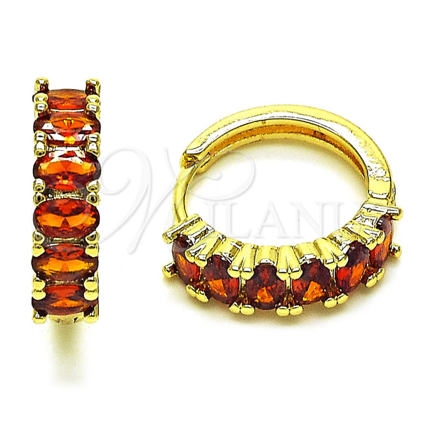 Argolla Huggie 02.413.0007.1.18 Oro Laminado, con Zirconia Cubica Granate, Pulido, Tono Dorado