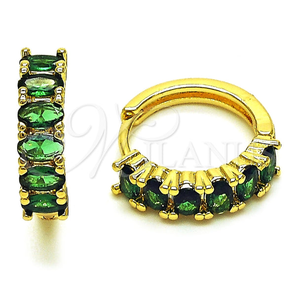 Argolla Huggie 02.413.0007.2.18 Oro Laminado, con Zirconia Cubica Verde, Pulido, Tono Dorado
