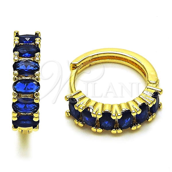 Argolla Huggie 02.413.0007.3.18 Oro Laminado, con Zirconia Cubica Zafiro Azul, Pulido, Tono Dorado