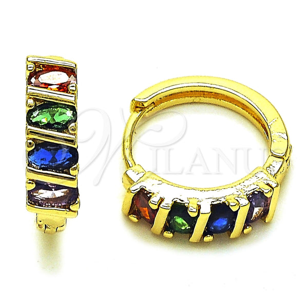 Argolla Huggie 02.210.0025.1.18 Oro Laminado, con Zirconia Cubica Multicolor, Pulido, Tono Dorado