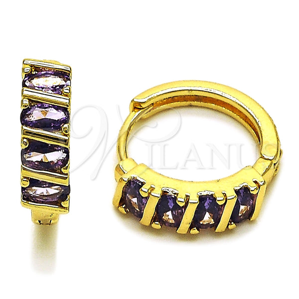 Argolla Huggie 02.210.0025.12.18 Oro Laminado, con Zirconia Cubica Amatista, Pulido, Tono Dorado