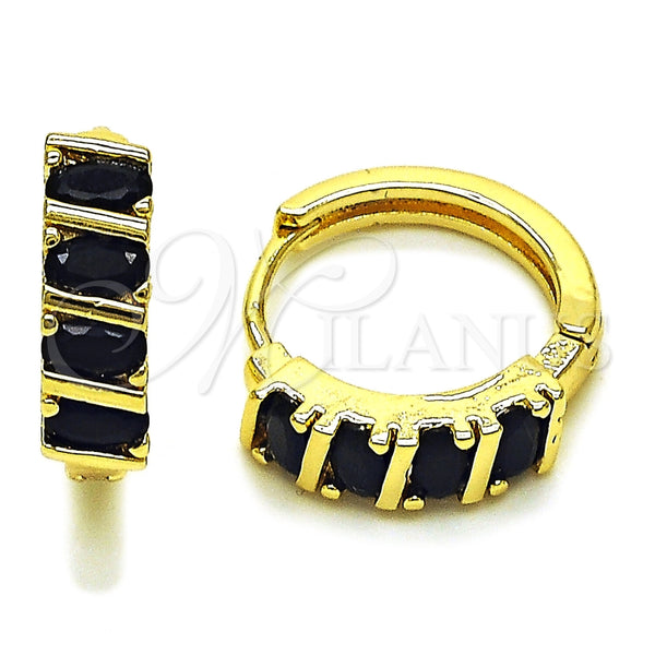 Argolla Huggie 02.210.0025.13.18 Oro Laminado, con Zirconia Cubica Negro, Pulido, Tono Dorado