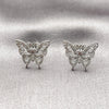 Arete Dormilona 02.266.0095 Rodio Laminado, Diseño de Mariposa, con Micro Pave Blanca y Zirconia Cubica Blanca, Pulido, Rodinado