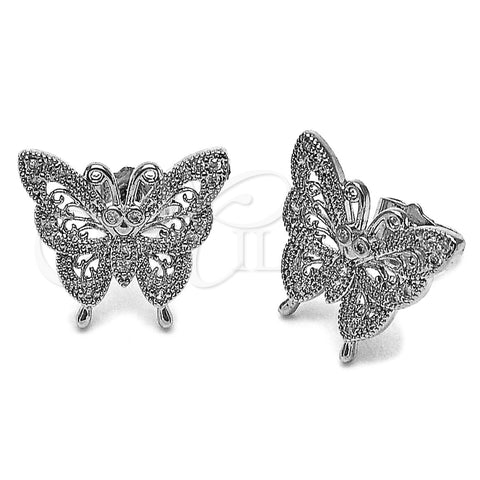 Arete Dormilona 02.266.0095 Rodio Laminado, Diseño de Mariposa, con Micro Pave Blanca y Zirconia Cubica Blanca, Pulido, Rodinado