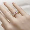 Anillo Multi Piedra 01.266.0109 Oro Laminado, Diseño de Corazón y Baguette, con Zirconia Cubica Rubi y Blanca, Pulido, Tono Dorado (Talla Unica)