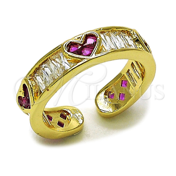 Anillo Multi Piedra 01.266.0109 Oro Laminado, Diseño de Corazón y Baguette, con Zirconia Cubica Rubi y Blanca, Pulido, Tono Dorado (Talla Unica)
