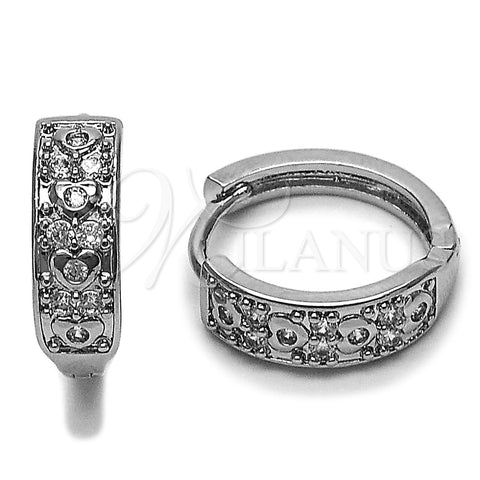 Argolla Huggie 02.266.0099.18 Rodio Laminado, Diseño de Corazón, con Zirconia Cubica Blanca, Pulido, Rodinado