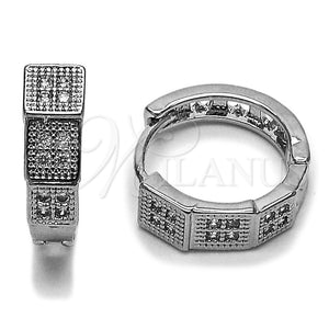 Argolla Huggie 02.266.0101.16 Rodio Laminado, con Micro Pave Blanca, Pulido, Rodinado