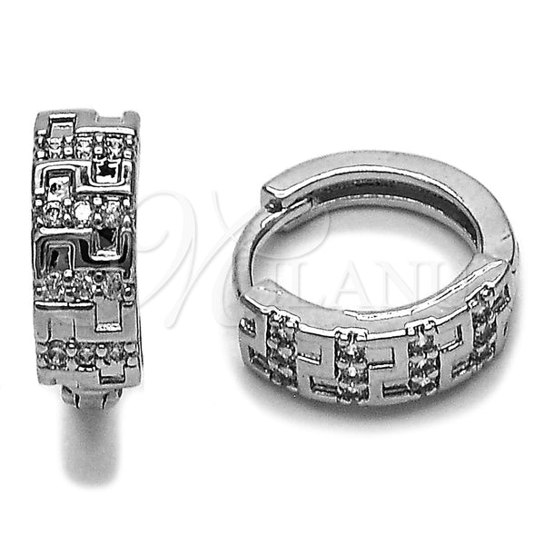 Argolla Huggie 02.266.0102.15 Rodio Laminado, Diseño de Llave Griega, con Micro Pave Blanca, Pulido, Rodinado