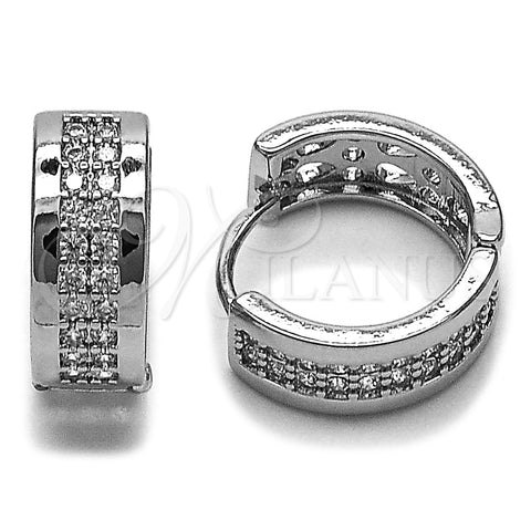 Argolla Huggie 02.266.0103.16 Rodio Laminado, con Micro Pave Blanca, Pulido, Rodinado