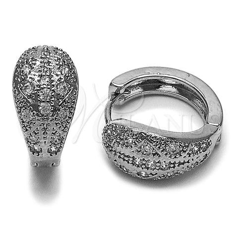 Argolla Huggie 02.266.0105.18 Rodio Laminado, con Zirconia Cubica Blanca, Pulido, Rodinado