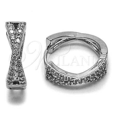 Argolla Huggie 02.266.0106.18 Rodio Laminado, con Zirconia Cubica Blanca, Pulido, Rodinado