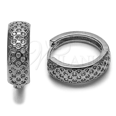 Argolla Huggie 02.266.0107.18 Rodio Laminado, con Zirconia Cubica Blanca, Pulido, Rodinado