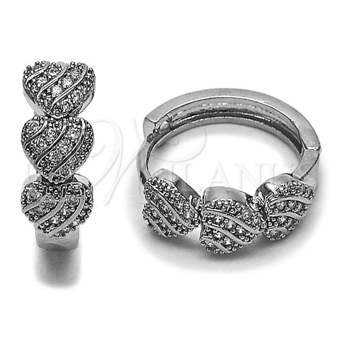 Argolla Huggie 02.266.0110.20 Rodio Laminado, Diseño de Corazón, con Micro Pave Blanca, Pulido, Rodinado