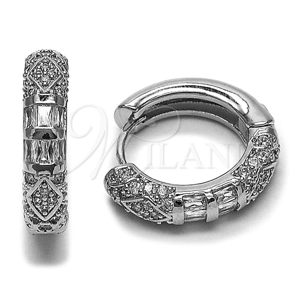 Argolla Huggie 02.266.0085.1.20 Rodio Laminado, Diseño de Baguette, con Zirconia Cubica Blanca, Pulido, Rodinado