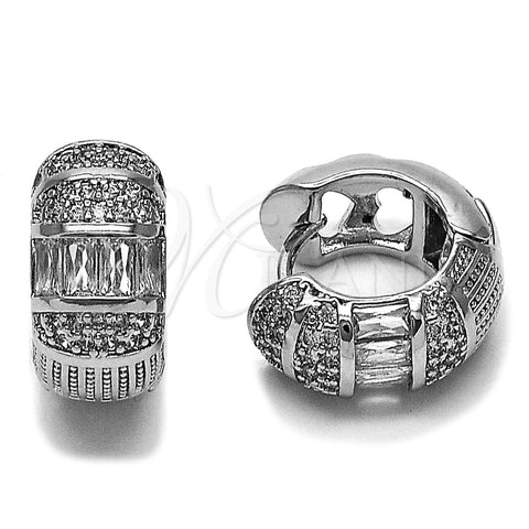 Argolla Huggie 02.210.0866.4.18 Rodio Laminado, Diseño de Baguette, con Zirconia Cubica Blanca, Pulido, Rodinado