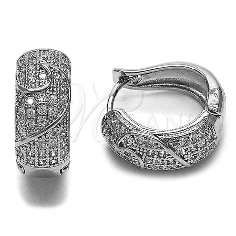 Argolla Huggie 02.266.0112.18 Rodio Laminado, con Micro Pave Blanca, Pulido, Rodinado