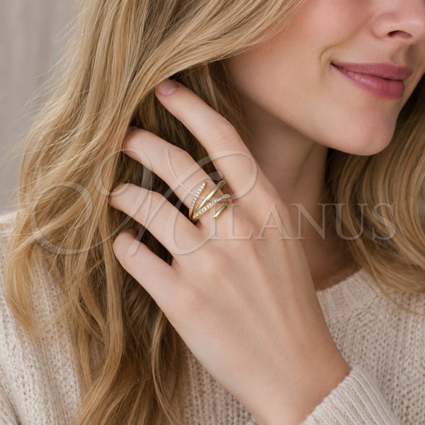 Anillo Multi Piedra 01.266.0110 Oro Laminado, con Micro Pave Blanca, Pulido, Tono Dorado (Talla Unica)