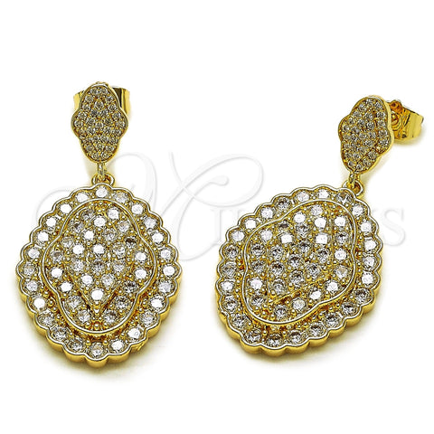 Arete Colgante 02.266.0113 Oro Laminado, Diseño de Cluster, con Zirconia Cubica Blanca y Micro Pave Blanca, Pulido, Tono Dorado
