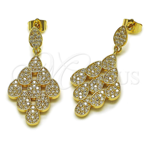 Arete Colgante 02.266.0114 Oro Laminado, Diseño de Gota, con Zirconia Cubica Blanca, Pulido, Tono Dorado