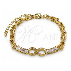 Pulsera Elegante 03.266.0078.08 Oro Laminado, Diseño de Infinito y Baguette, con Zirconia Cubica Blanca, Pulido, Tono Dorado (Grosor 07 MM, 8 Pulgadas de Largo)