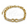 Pulsera Elegante 03.266.0078.08 Oro Laminado, Diseño de Infinito y Baguette, con Zirconia Cubica Blanca, Pulido, Tono Dorado (Grosor 07 MM, 8 Pulgadas de Largo)