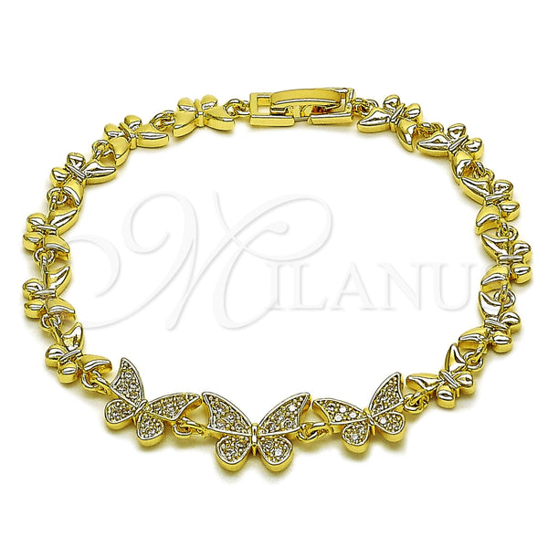 Pulsera Elegante 03.266.0080.08 Oro Laminado, Diseño de Mariposa, con Zirconia Cubica Blanca, Pulido, Tono Dorado (Grosor 07 MM, 8 Pulgadas de Largo)