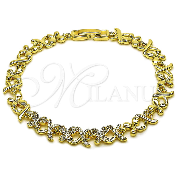Pulsera Elegante 03.266.0081.08 Oro Laminado, Diseño de Besos y Abrazos y Mariposa, con Micro Pave Blanca, Pulido, Tono Dorado (Grosor 07.8 MM, 8 Pulgadas de Largo)