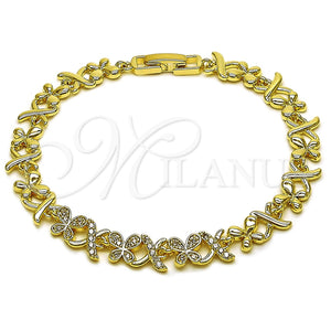 Pulsera Elegante 03.266.0081.08 Oro Laminado, Diseño de Besos y Abrazos y Mariposa, con Micro Pave Blanca, Pulido, Tono Dorado (Grosor 07.8 MM, 8 Pulgadas de Largo)