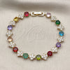 Pulsera Tennis 03.266.0082.1.08 Oro Laminado, con Zirconia Cubica Multicolor y Blanca, Pulido, Tono Dorado (Grosor 08.5 MM, 8 Pulgadas de Largo)