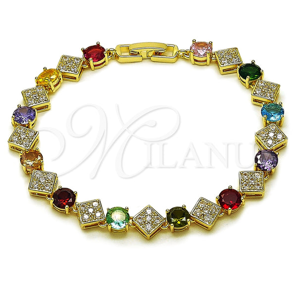 Pulsera Tennis 03.266.0082.1.08 Oro Laminado, con Zirconia Cubica Multicolor y Blanca, Pulido, Tono Dorado (Grosor 08.5 MM, 8 Pulgadas de Largo)