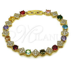 Pulsera Tennis 03.266.0082.1.08 Oro Laminado, con Zirconia Cubica Multicolor y Blanca, Pulido, Tono Dorado (Grosor 08.5 MM, 8 Pulgadas de Largo)