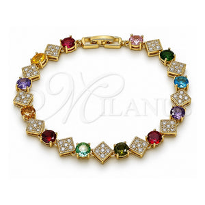 Pulsera Tennis 03.266.0082.1.08 Oro Laminado, con Zirconia Cubica Multicolor y Blanca, Pulido, Tono Dorado (Grosor 08.5 MM, 8 Pulgadas de Largo)