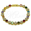 Pulsera Tennis 03.266.0082.1.08 Oro Laminado, con Zirconia Cubica Multicolor y Blanca, Pulido, Tono Dorado (Grosor 08.5 MM, 8 Pulgadas de Largo)