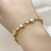 Pulsera Tennis 03.266.0083.08 Oro Laminado, Diseño de Corazón, con Zirconia Cubica Blanca, Pulido, Tono Dorado (Grosor 09 MM, 8 Pulgadas de Largo)