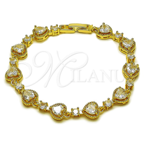 Pulsera Tennis 03.266.0083.08 Oro Laminado, Diseño de Corazón, con Zirconia Cubica Blanca, Pulido, Tono Dorado (Grosor 09 MM, 8 Pulgadas de Largo)