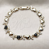 Pulsera Elegante 03.266.0058.1.07 Oro Laminado, Diseño de Besos y Abrazos y Corazón, con Zirconia Cubica Negro y Blanca, Pulido, Tono Dorado (Grosor 08.3 MM, 8 Pulgadas de Largo)