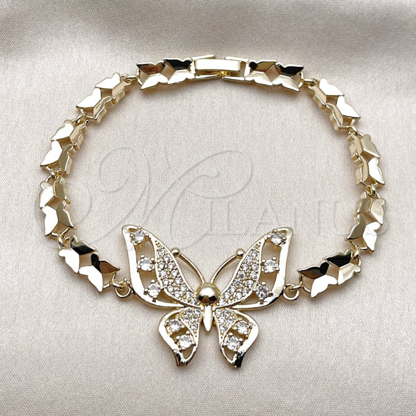 Pulsera Elegante 03.266.0084.08 Oro Laminado, Diseño de Mariposa, con Zirconia Cubica Blanca y Micro Pave Blanca, Pulido, Tono Dorado (Grosor 06.5 MM, 8 Pulgadas de Largo)
