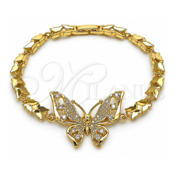Pulsera Elegante 03.266.0084.08 Oro Laminado, Diseño de Mariposa, con Zirconia Cubica Blanca y Micro Pave Blanca, Pulido, Tono Dorado (Grosor 06.5 MM, 8 Pulgadas de Largo)