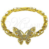 Pulsera Elegante 03.266.0084.08 Oro Laminado, Diseño de Mariposa, con Zirconia Cubica Blanca y Micro Pave Blanca, Pulido, Tono Dorado (Grosor 06.5 MM, 8 Pulgadas de Largo)