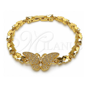 Pulsera Elegante 03.266.0085.08 Oro Laminado, Diseño de Mariposa, con Zirconia Cubica Blanca, Pulido, Tono Dorado (Grosor 06.5 MM, 8 Pulgadas de Largo)