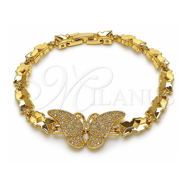 Pulsera Elegante 03.266.0085.08 Oro Laminado, Diseño de Mariposa, con Zirconia Cubica Blanca, Pulido, Tono Dorado (Grosor 06.5 MM, 8 Pulgadas de Largo)
