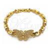 Pulsera Elegante 03.266.0085.08 Oro Laminado, Diseño de Mariposa, con Zirconia Cubica Blanca, Pulido, Tono Dorado (Grosor 06.5 MM, 8 Pulgadas de Largo)