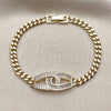 Pulsera Elegante 03.266.0087.07 Oro Laminado, Diseño de Infinito y Baguette, con Zirconia Cubica Blanca, Pulido, Tono Dorado (Grosor 05 MM, 8 Pulgadas de Largo)